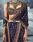 Black Printed and Embroidered Saree Set