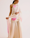 Ivory and Pink Silk Organza Hand-Painted Embroidered Sharara Set