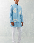 Sky Blue Kurta with Embroidered Bundi Set