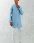 Sky Blue Kurta with Embroidered Bundi Set