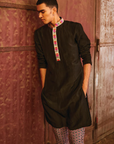 Black Kurta with Highlightes Collar