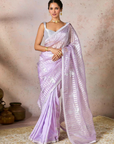 Lilac Striped Zari Saree