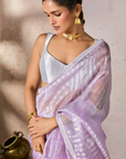 Lilac Striped Zari Saree