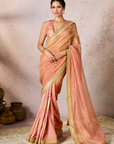 Peach Palm Blooms Tissue Saree