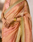 Peach Palm Blooms Tissue Saree