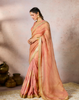 Peach Palm Blooms Tissue Saree