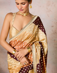 Beige Stripe Foil Saree