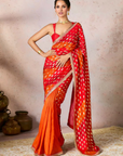 Rust Stripe Foil Saree