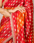 Rust Stripe Foil Saree