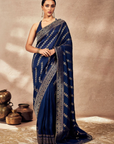 Navy Blue Jacquard Saree