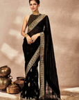 Black Potters Touch Crushed Saree