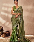 Green Palm Blooms Tissue Saree