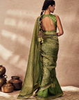 Green Palm Blooms Tissue Saree