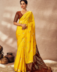 Brown And Yellow Jacquard Saree