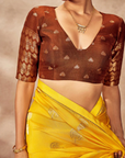 Brown And Yellow Jacquard Saree