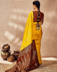 Brown And Yellow Jacquard Saree