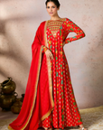 Red Tropical Rhapsody Anarkali Set