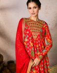 Red Tropical Rhapsody Anarkali Set