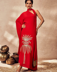 Red Tropical One Shoulder Kaftan