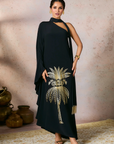 Black Tropical One Shoulder Kaftan