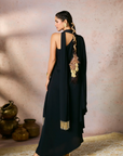 Black Tropical One Shoulder Kaftan