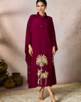 Cranberry Palm Foil Print Kaftan