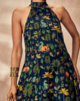 Blue Tropical Rhapsody Halter Neck Tunic Set