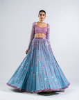 Ice Blue Linear Drop Lehenga With Metallic Blouse