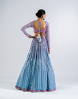 Ice Blue Linear Drop Lehenga With Metallic Blouse