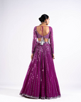 Pop Wine Linear Drop Lehenga Set