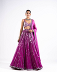 Pop Wine Linear Drop Lehenga Set