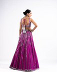 Pop Wine Linear Drop Lehenga Set