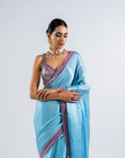 Ice Blue Satin Chiffon Saree Set