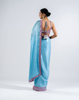 Ice Blue Satin Chiffon Saree Set