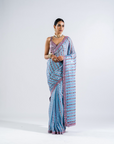 Ice Blue Heavy Mirror Work Saree With Metallic Blouse