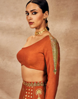 Rust Foil One Shoulder Lehenga Set