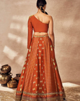 Rust Foil One Shoulder Lehenga Set