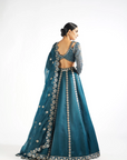 Dark Teal Flower Linear Lehenga Set