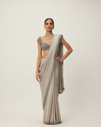 Crystal Grey Satin Saree Set