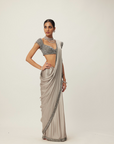 Crystal Grey Satin Saree Set