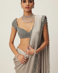 Crystal Grey Satin Saree Set