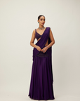 Royalty Purple Pre Draped Crystal beaded Saree Set