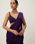 Royalty Purple Pre Draped Crystal beaded Saree Set