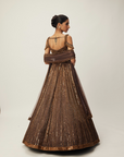 Copper Crystal Linear Embroidered Lehenga Set