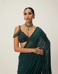 Dark Jade Green Crystal Linear Embroidered Saree