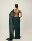 Dark Jade Green Crystal Linear Embroidered Saree