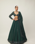 Dark Jade Green Organza Lehenga Set