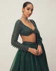 Dark Jade Green Organza Lehenga Set