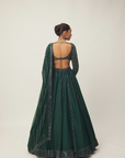 Dark Jade Green Organza Lehenga Set