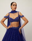 Cocktail Blue Sequins Scattered Tulle Lehenga Set